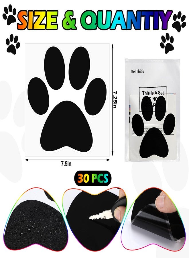 ReliThick 30 Pcs Paw Print Floor Decal 7.5" Large Pawprints Wall Cling Self Adhesive Footprint Floor Cling Window Stickers Wall Decal for Bedroom Living Room Decor(Black) - Image 2